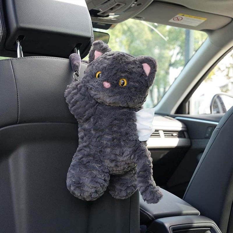 Car Tissue Boxes Cute Cat Plush Accessories Car Backseat Hanging Tissue Bag Box Plush Holder Cover Auto Toys Interior Decoration