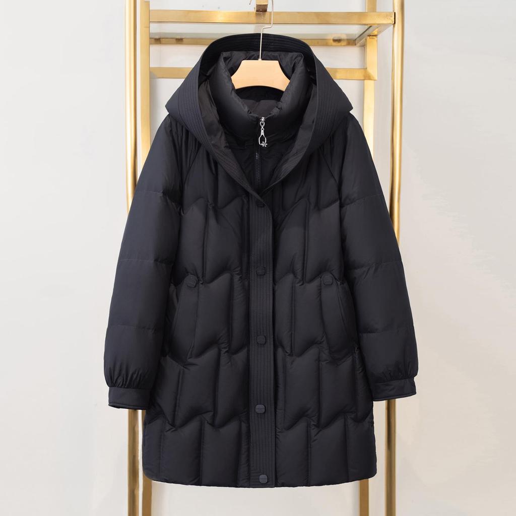 Stylish Temperament Down Jacket: Thickened Mid-Length Winter Coat for Middle-Aged & Elderly Women