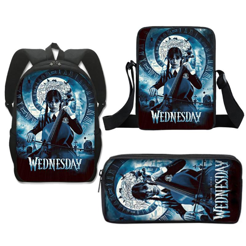 3pcs Wednesday The Adams Family Backpack+shoulder Bag+pencil Case Set Kids Gift