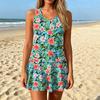Women’s Floral Print Two Piece Tankini Swimsuit with Skirted Bottoms Athletic Swimwear Set for Pool Beach Vacation