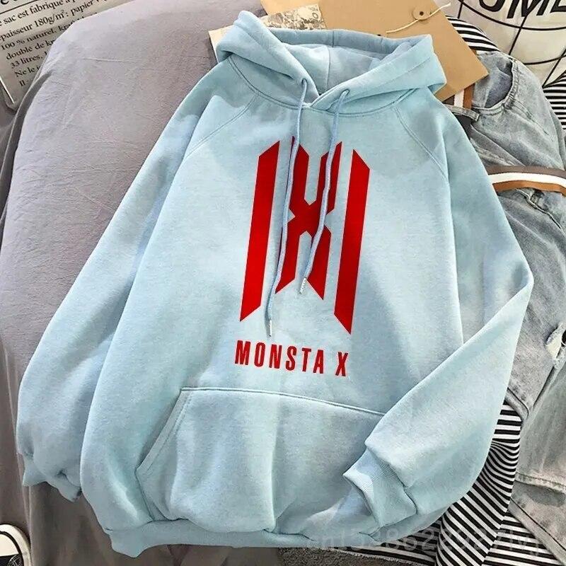 Hipster svetr Monsta X oversized módní mikina s kapucí Harajuku mikina podzimní oblečení ženy mikiny s dlouhým rukávem streetwear unisex mikina