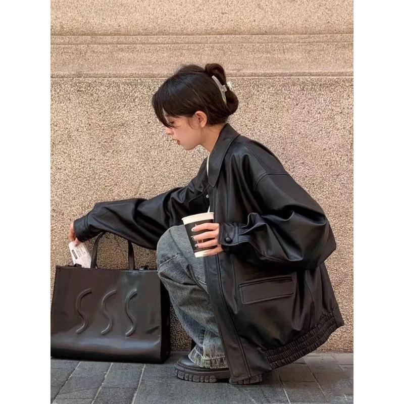 Jmprs Vintage Women Pu Jacket Women High Street Techwear Oversize Faux Leather Moto Biker Coats Bf Punk Casual Cropped Outerwear