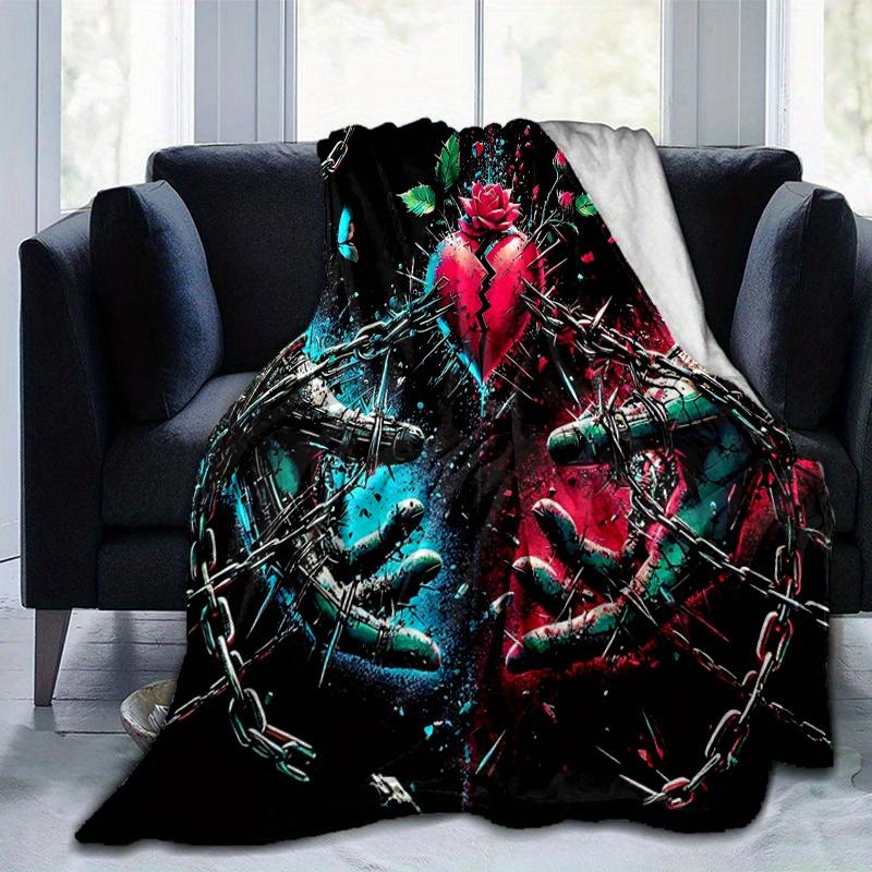 1pc Broken Heart in Chains Blanket  Seasonal Universal Home Decorative for Room, Gift Idea, Living Room, Travel, Camping