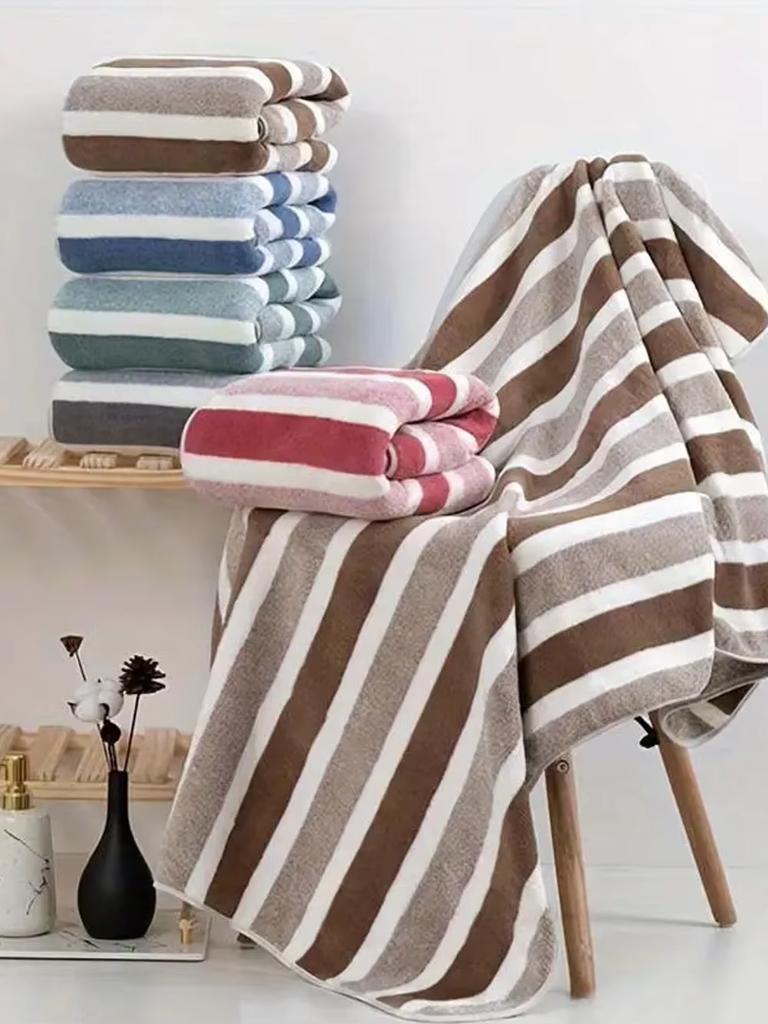 2Pcs Striped Bath Towel Set - Soft Absorbent Quick Dry Towels for Bathroom, Premium Daily Essential Towels for Home Hotel Spa.