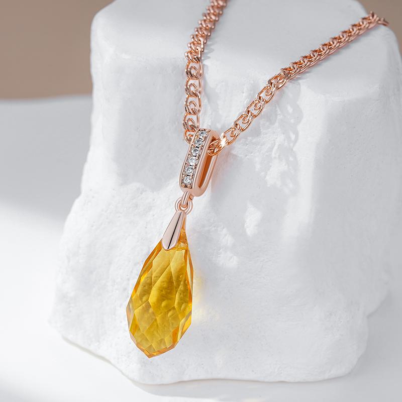 Roségoldfarbene Halskette mit gelbem Kristallanhänger für Damen, Naturzirkon-Accessoires, Hochzeitsparty, Vintage-Schmuck