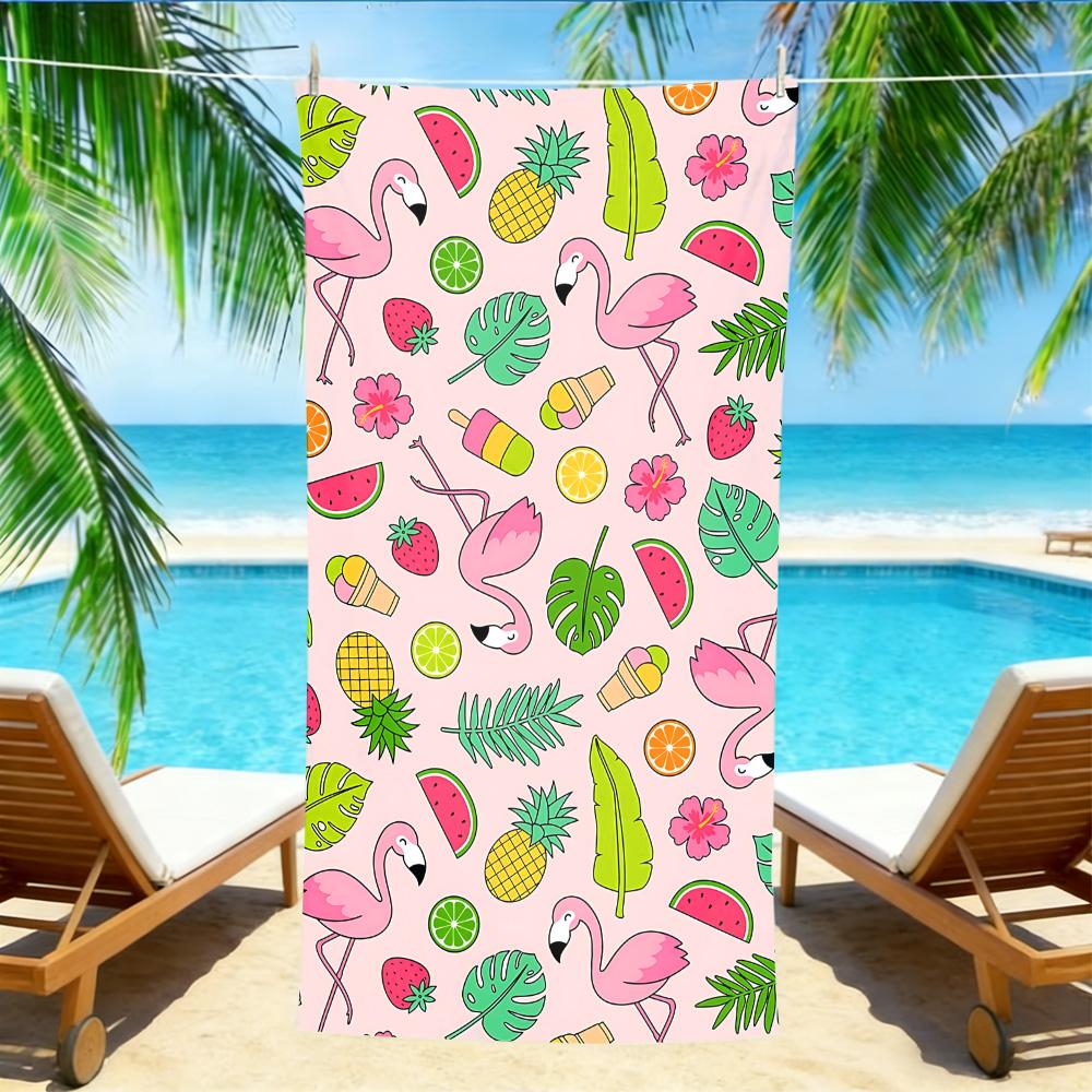 

Pink Flamingo Tropical Beach Towel – Oversized Quick Dry Sand Free with Fruit & Leaf Print W30*H60(CM)