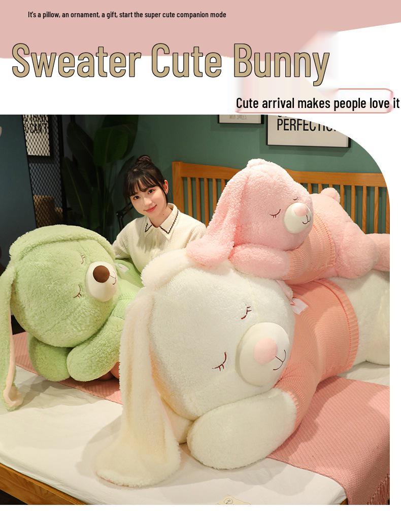 Large Cute Rabbit Hugging Plush Toy for Girl's Bed - Sleeping Pillow & Sweater Doll