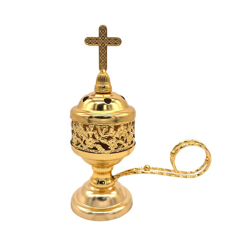 Vintage Metal Cross Incense Burner Indoor Sandalwood Burner Hollow Charcoal Incense Burner Ornament Home Church Decoration
