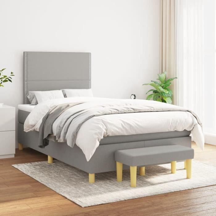 3137061 vidaXL Lit à sommier tapissier avec matelas Gris clair 120x200cm Tissu