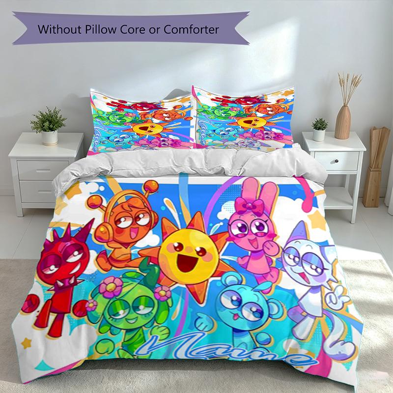 3pcs Custom Name Game Sprunki Set,Includes 1 Duvet Cover and 2 Pillowcases,All-season Bedroom Decor