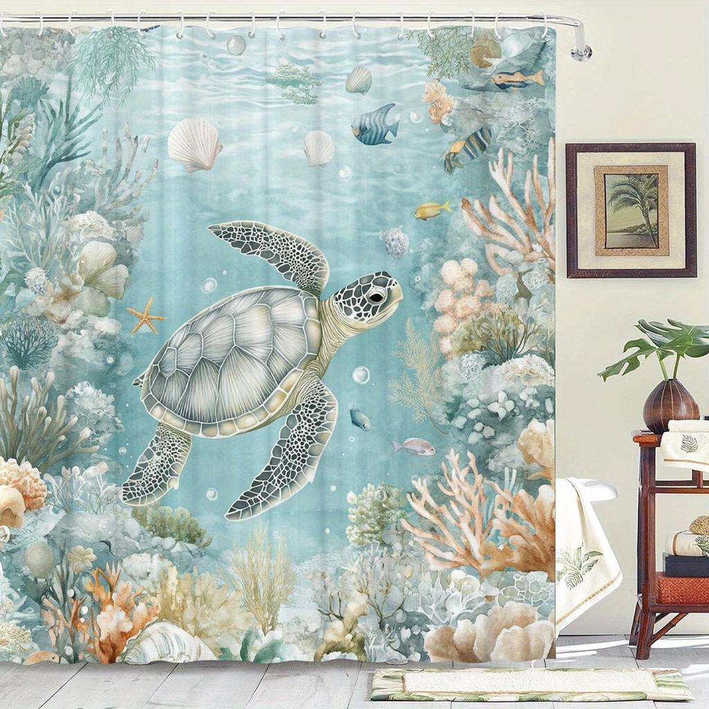 Tropical Sea Turtles Shower Curtain - Water-Resistant Fabric for Bathroom - Perfect for Ocean and Beach Lovers