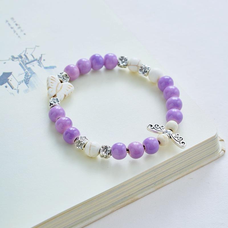 Jingdezhen Ceramic Beaded Bracelet, Ethnic Versatile Design Handmade Couple Wrist Jewelry