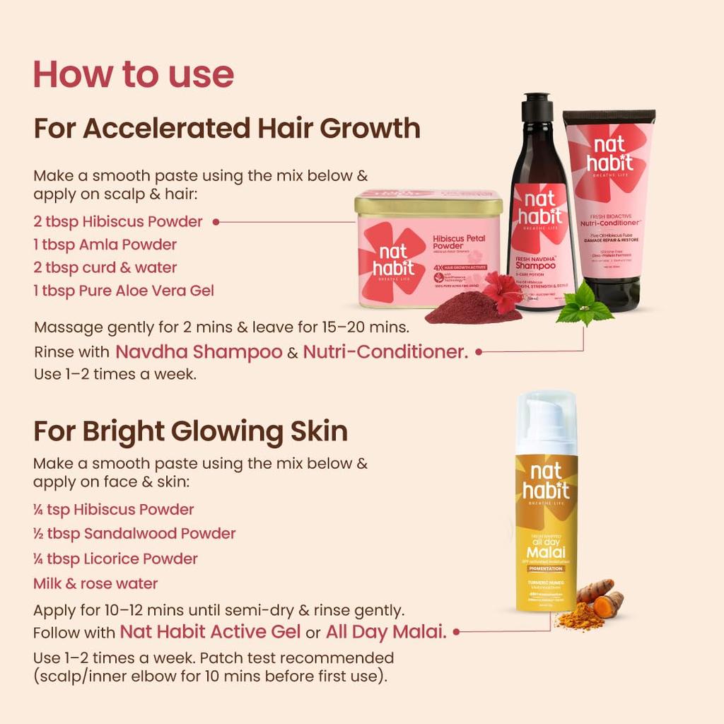 Nat Habit 100% reines Hibiskuspulver für Haarwachstum und Gesichtsmaske - Natürlicher Hibiskus Rosa-Sinensis für strahlende Haut 100g