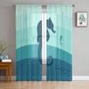 Marine Animal Hippocampus Seaweed Compass Tulle Curtain Voile Transparent for Bedroom Living Room Kitchen Sheer Window Curtains