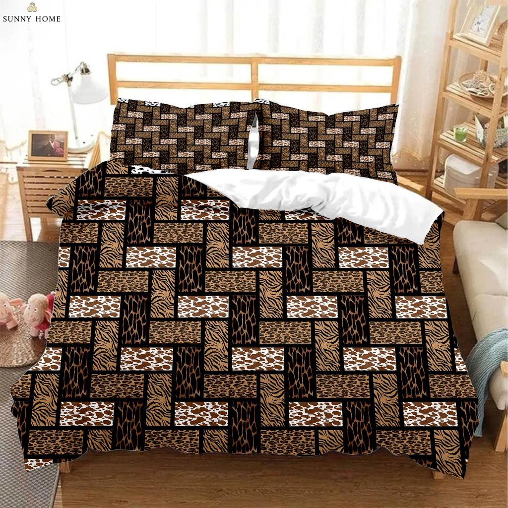 Animal Texture Leopard 3D Printed Quilt Cover Bedding Set Polyester Machine Washable Quilt Cover Pillowcase Three-piece Set