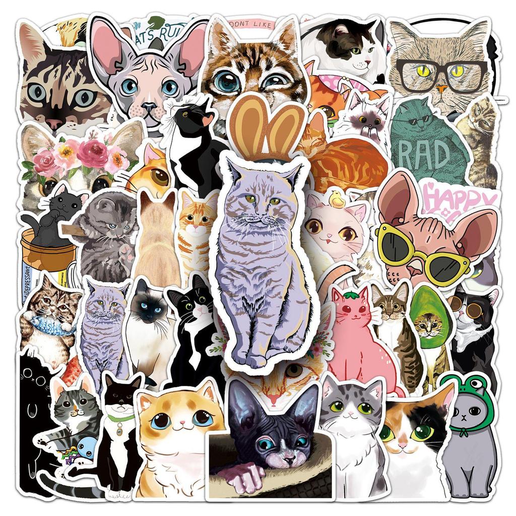 50 Cute Cartoon Cat Stickers for Laptops, Cars, Refrigerators, and Suitcases