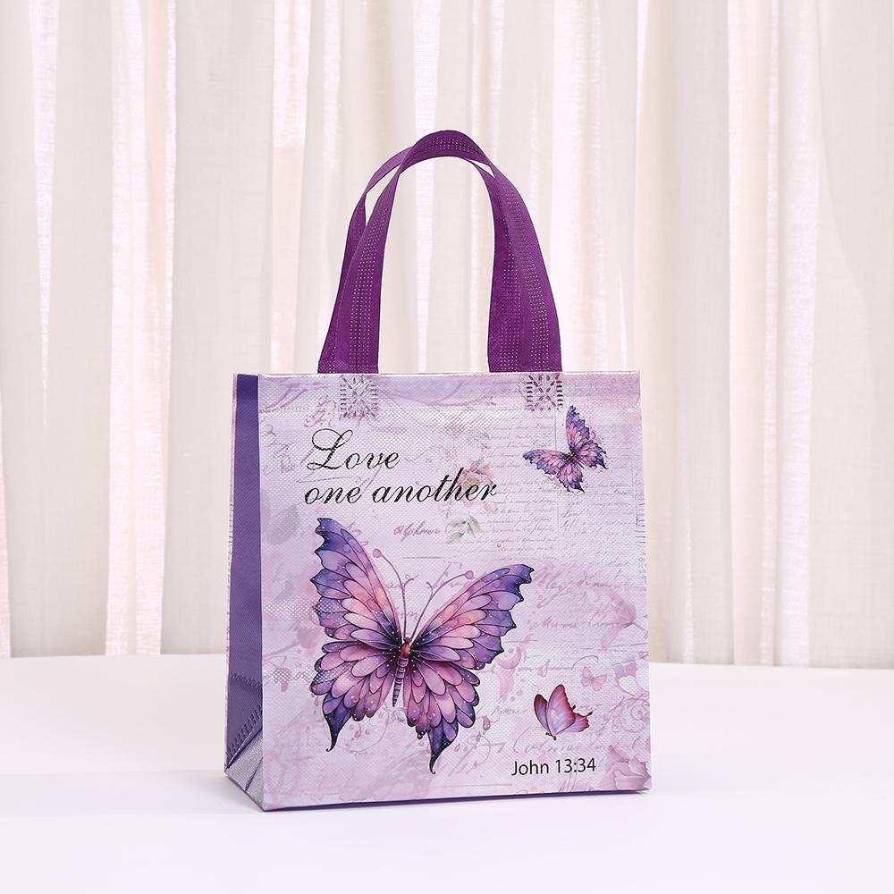 12/30pcs Butterfly Print Non Woven Tote Bags Laminated Waterproof Shopping Bags Reusable Gift Bags for Party Favor Packaging