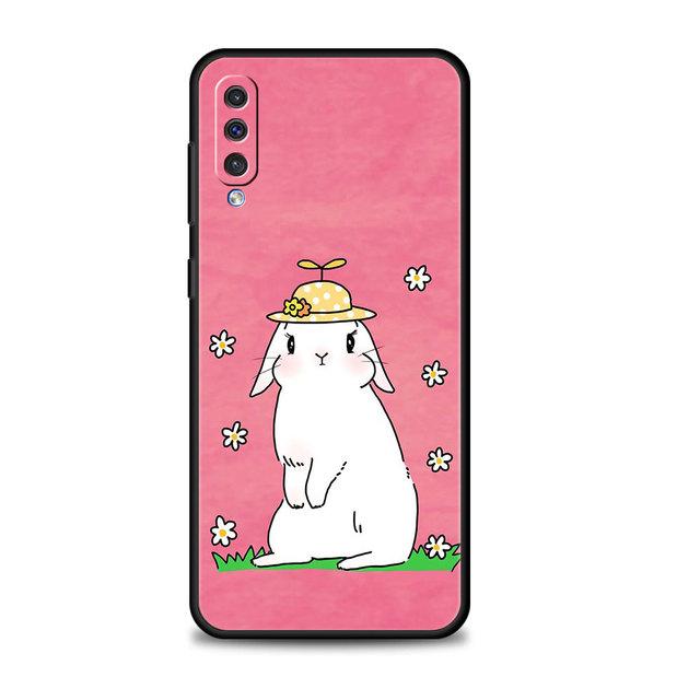 Pouzdro Flower Love Pink roztomilý králík pro Samsung Galaxy A70 A70s A50 A30s A04s A20s A20e A02 A02s A03 A04 A03s M52 A42 M31 kryt