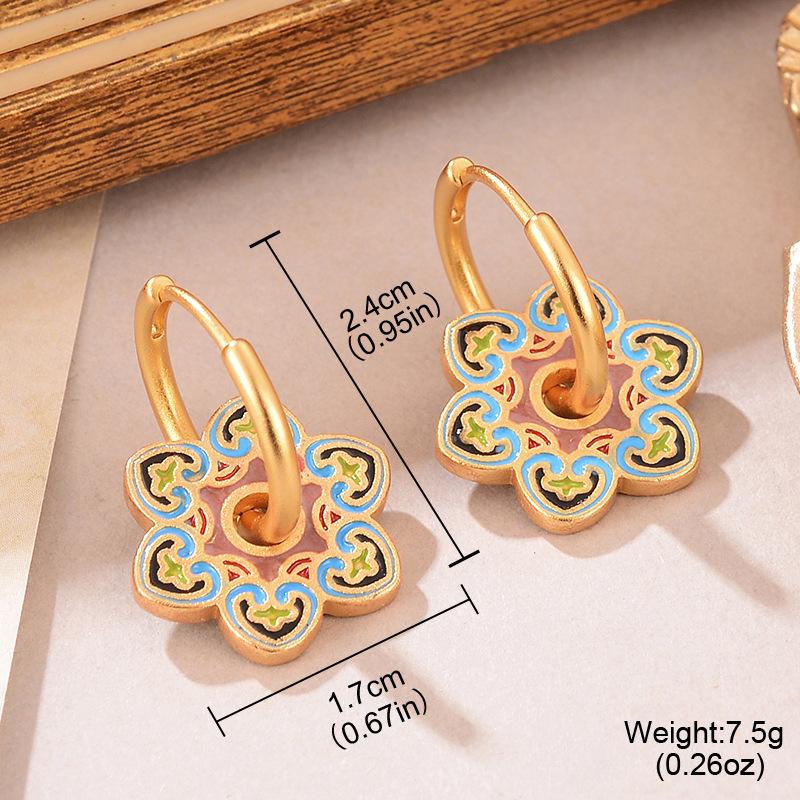Elegant New Chinese Enamel Dripping Oil High-end Floral Niche Ear Buckle Design Light Luxury Simple Women's Earrings