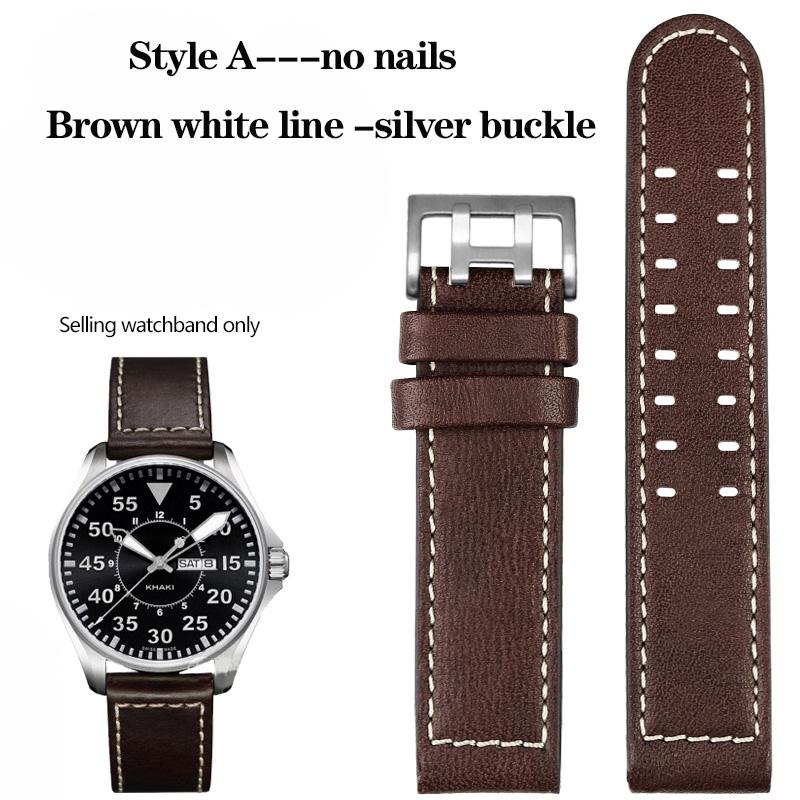 20mm 22mm Genuine Leather with Nails Watchband For Hamilton Khaki H77616533 H70615733 Series Men's Watch Band Strap Wristband
