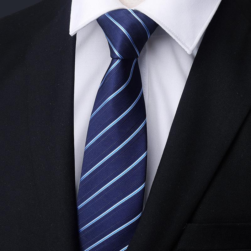 Men'S Blue Business Dress Tie Wedding Groom Work Korean Version Zipper-Style No-Beater Tie Gift Box