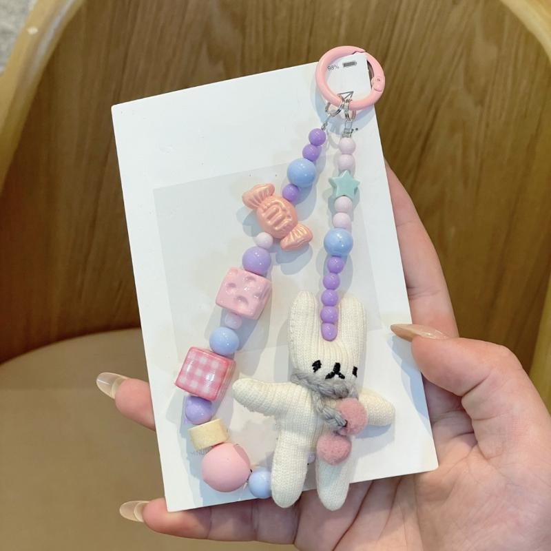 New Handmade Rabbit Mobile Phone Strap Short Wrist Strap Charm Keychain Camera Chain Lanyard With Slip Card With Slip Card