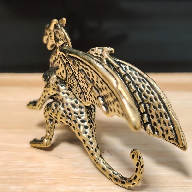 1PC Vintage Brass Fierce Dragon Figurine, Antique Mythological Western Dragon Desktop Decoration Ornament