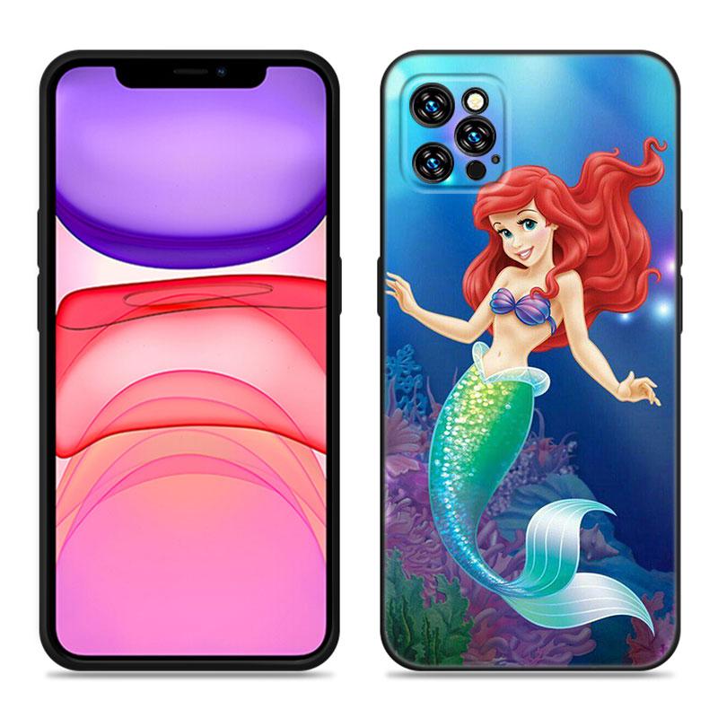 The Little M-Mermaid Phone Case For Apple iPhone 12 13 Mini 11 14 15 Pro Max 7 8 Plus X XR XS SE 2020 2022 Black Silicone Case