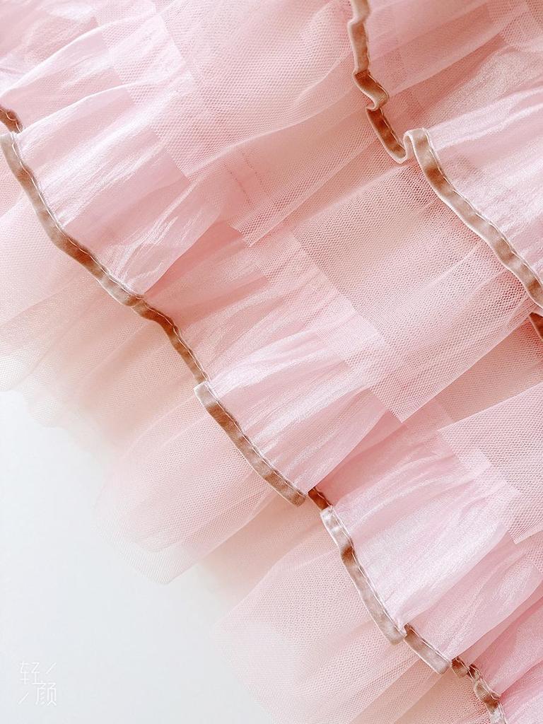 Layered Organza Long Fairy Cake Dress with Half Skirt