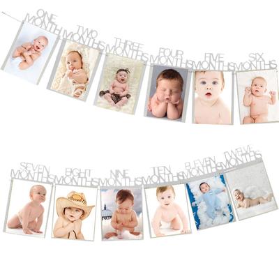 Baby 1st Birthday Banners Boy Girl 12 Month Photo Bunting Baby Shower Paper Garland Kids 1st First Birthday Party Decoration