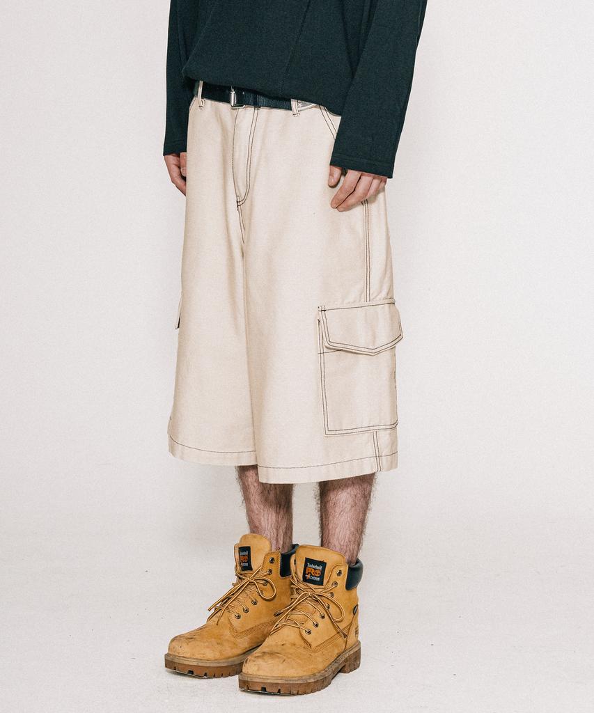 VASTIC Wide Cargo Denim Bermuda Pants_Beige