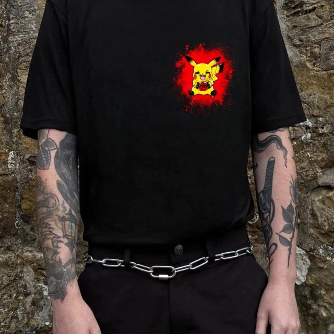 Punkachu Emblem Alternative Gothic Skater Punk Rock Pokémon Grunge Metal T Shirt L