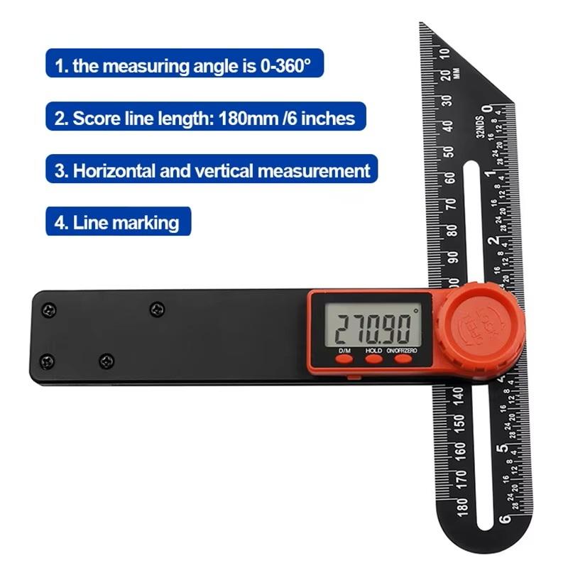 Digital Angle Ruler Sliding T-Bevel Square Level Measuring Tool Wooden Marking Gauge Tri Square Protractor for Woodworking