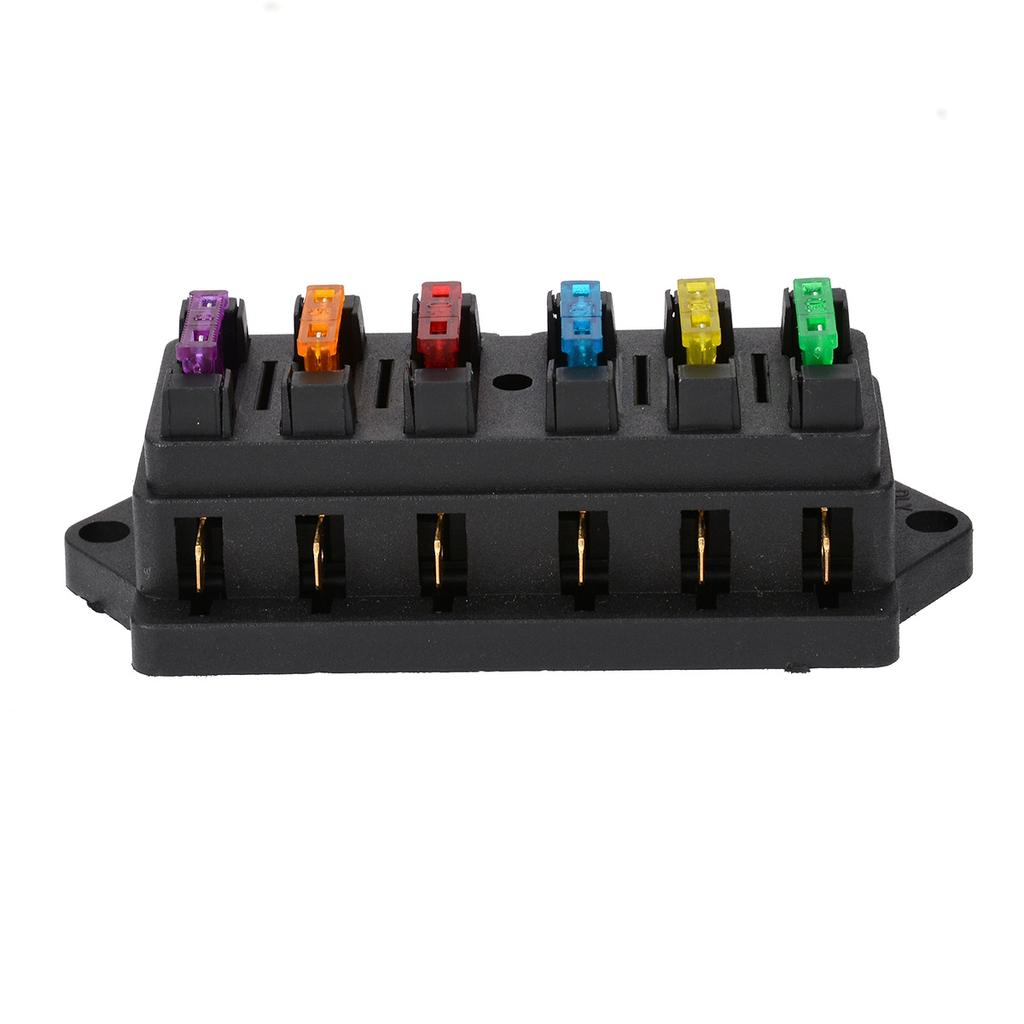 New 12V/24V DC 6 Way Circuit Standard ATO Blade Fuse Box Block Holder with 6 Fuses for Car Boat