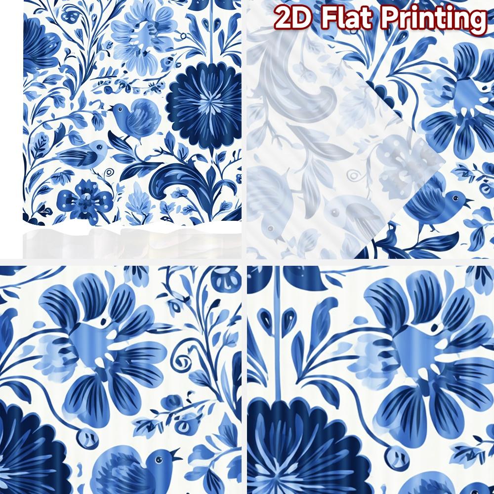 2D FLAT PRINTING 2pcs Curtains (Without Rod) Floral Motif with Birds Ramadan Festival Popular Curtains&Drapes Versatile