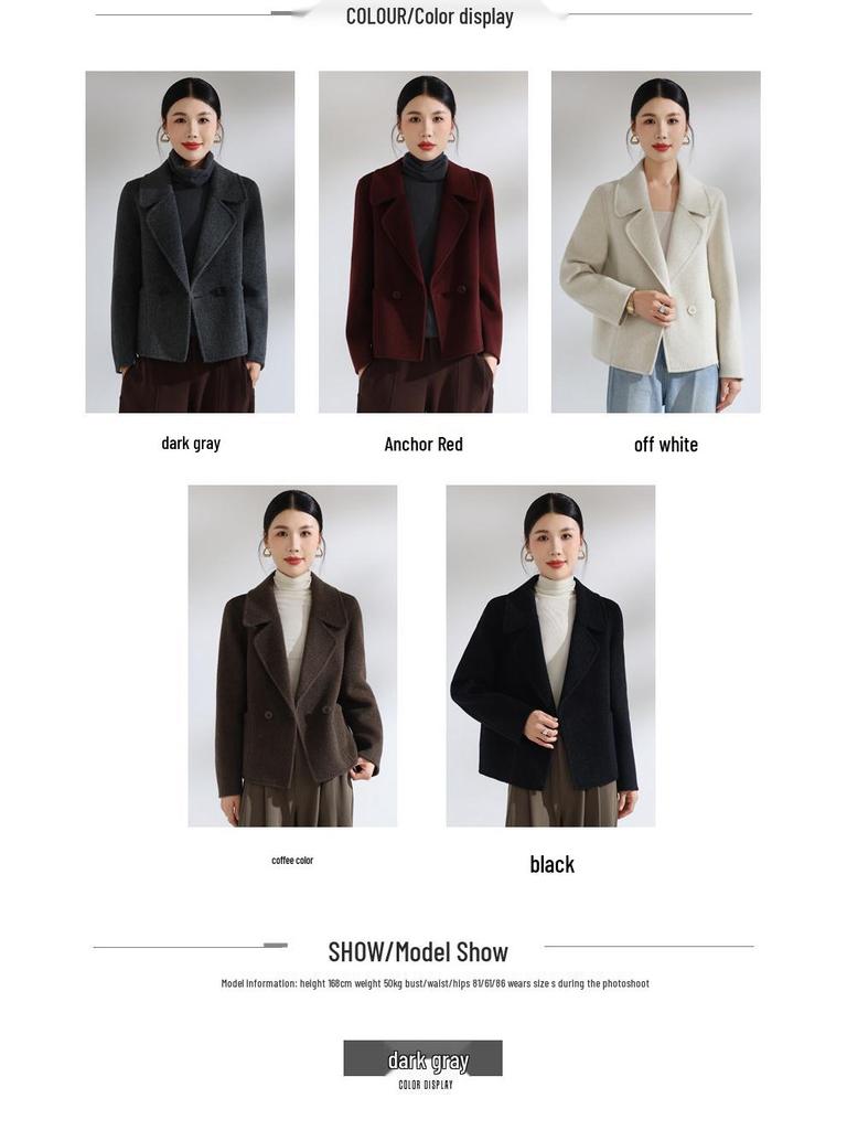 Cappotto di Lana Double-Face Stile Coreano 2025 per Donna - Versatile Lunghezza Corta, Moda Autunno & Inverno, Vestibilità Larga, Taglia Petite