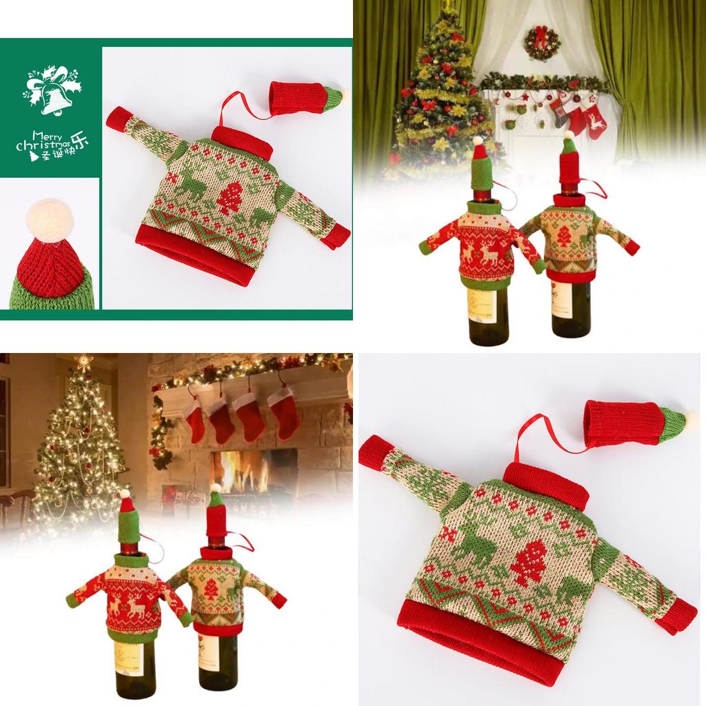 Weihnachtsstrickpullover Weinflaschendeko für festliche Tischdekoration
