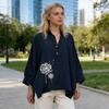 Women Shirt Lapel Buttons Half Placket Batwing Long Sleeve Shirt Tops Loose Fit A-Line Dandelion Print Casual