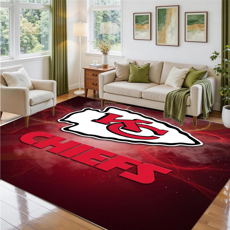 Kansas City Chiefs Design Crystal Velvet Rug Soft Decorative Mat for Bedroom Entrance
