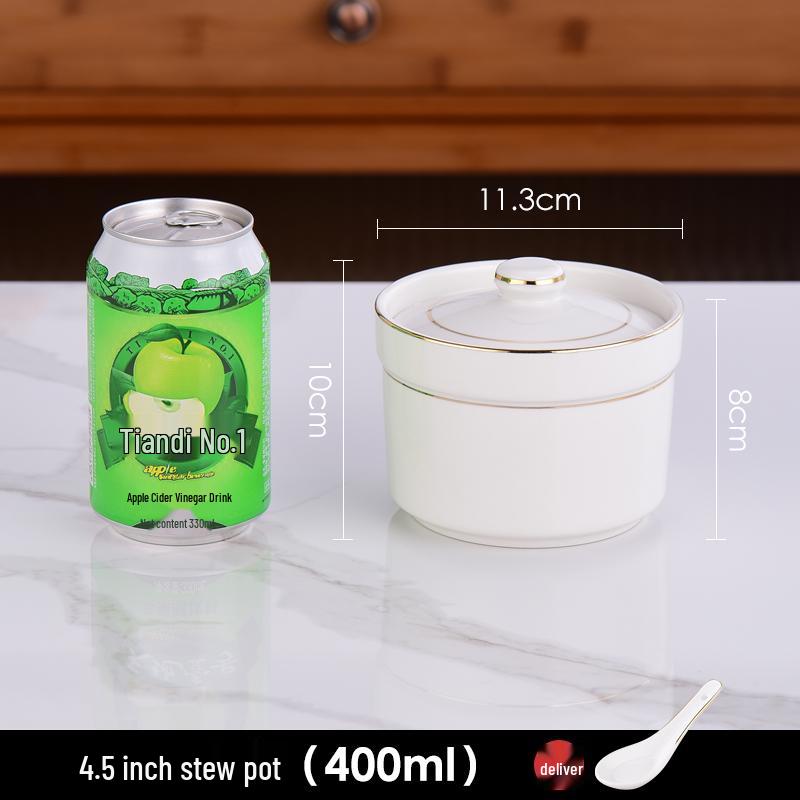 Commercial Ceramic Double Boiler Stew Pot with Lid - Single-Serve Egg Custard & Dessert Cup for Home or Restaurant Use
