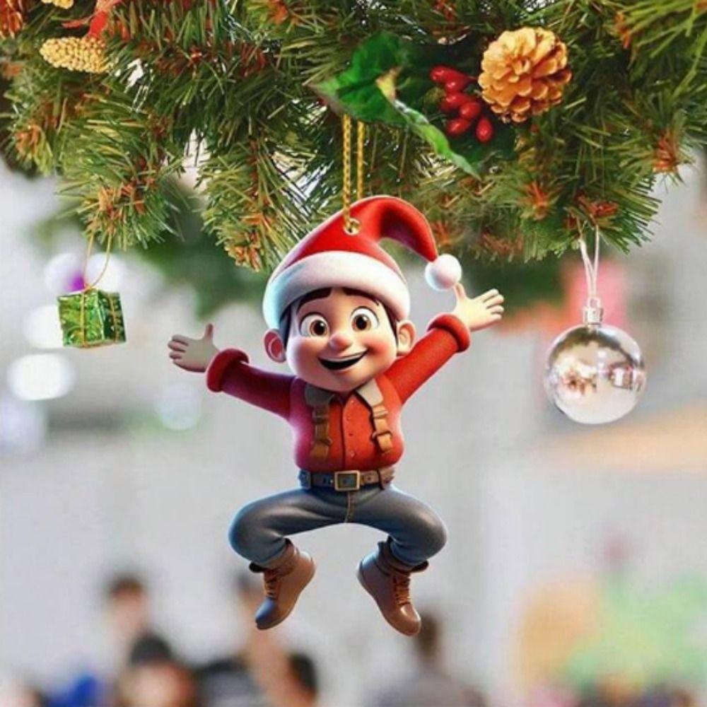6pcs/set 2D Dwarf Christmas Tree Pendant Acrylic Dwarf Hanging Pendant  Xmas