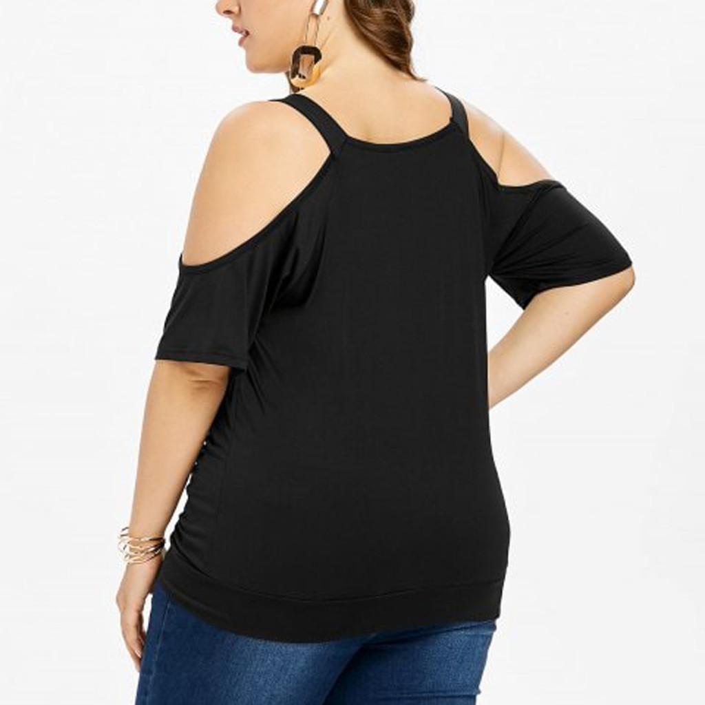 Fashion Womens Plus Size Lace Solid Cold Shoulder Cowl Neck T-shirt Tops Blouse
