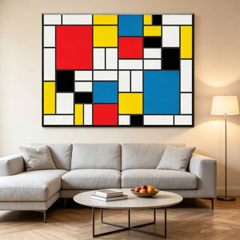 Red Yellow Blue Abstract Grid Artwork For Living Room Decor