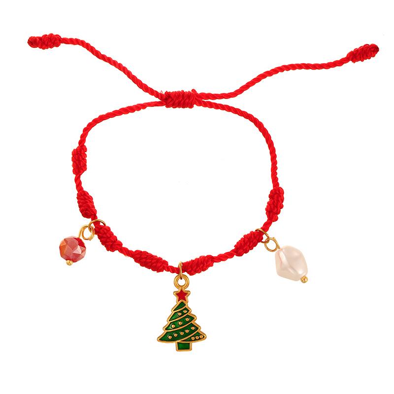 European-American Christmas Reindeer Bell Bracelet with Adjustable Santa, Candy Cane, and Cartoon Drip Oil Charm