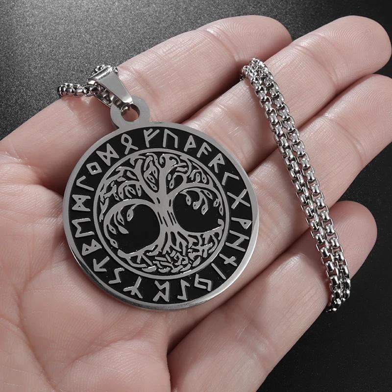 Fashion Personality Tree of Life Round Brand Pendant Necklace Creative Stainless Steel Necklace Jewelry for Men and Women