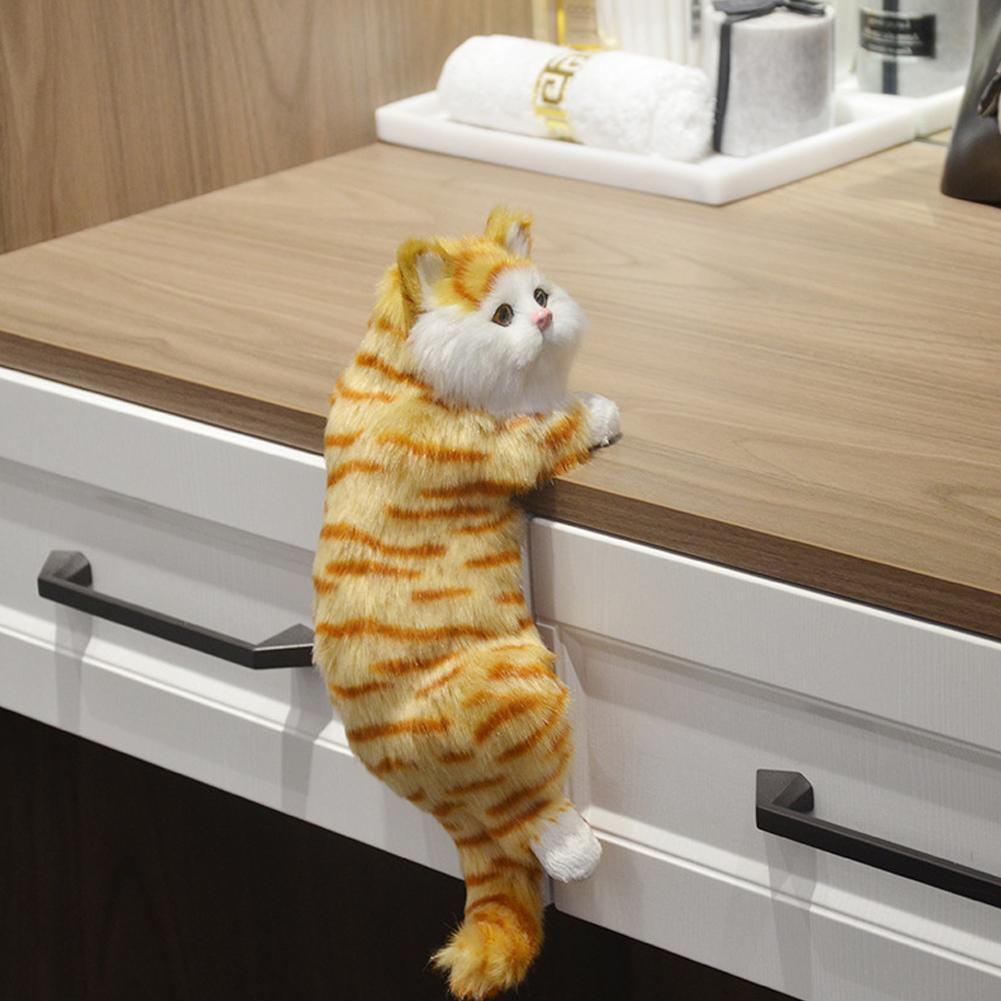Cute Plush Simulation Cat Ornaments Stuffed Animals Figure Desktop Cats Hanging Kitten TV Realistic Furry Cabinet Deco Figu O6M3
