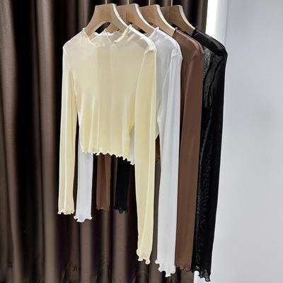 Damen Sommer-Oberteile, Rundhalsausschnitt, Langarm, Mesh, Perspektive, Oberteile, Sonnenschutz, Innenoberteile, Alltagskleidung