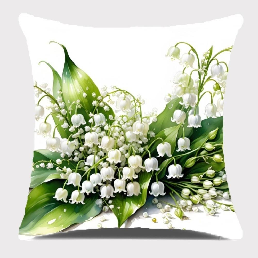 New Lily of the Valley Pillowcase Printed Floral Pattern Short Sofa Pillow Case Zipper 45*45cm Cushion Cover Spring Season