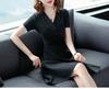 Vestido Mini de Manga Corta con Cuello en V, Línea A, Cintura Alta, Delgado, Elegante, Color Sólido, Poliéster, Pequeño Vestido Negro, Vestido Casual para Fiesta de Verano