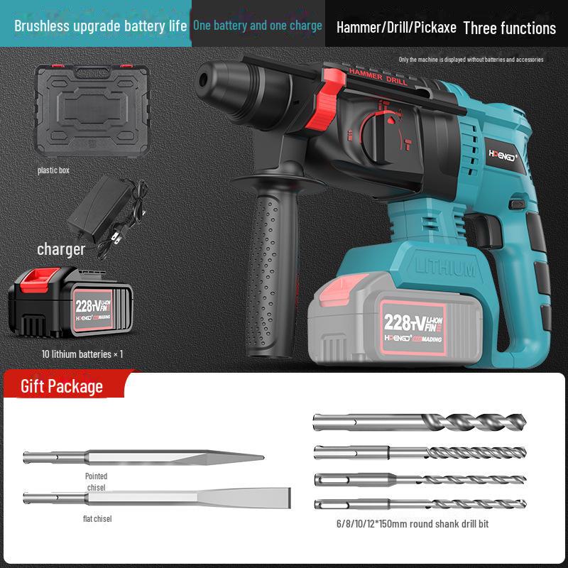 Ciocan rotopercutor electric reîncărcabil fără perii 21V, Impact wireless pentru beton de mare capacitate, Ciocan electric cu litiu cu dublă utilizare